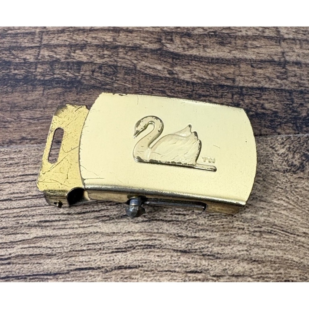 Vintage Rectangle Swan Logo Bronze Plated Metal 1.5" Belt Buckle TM